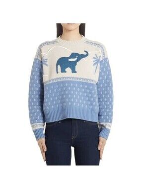 $1155 NEW Alanui Blue Sequin Elephant Jacquard Sweater Medium